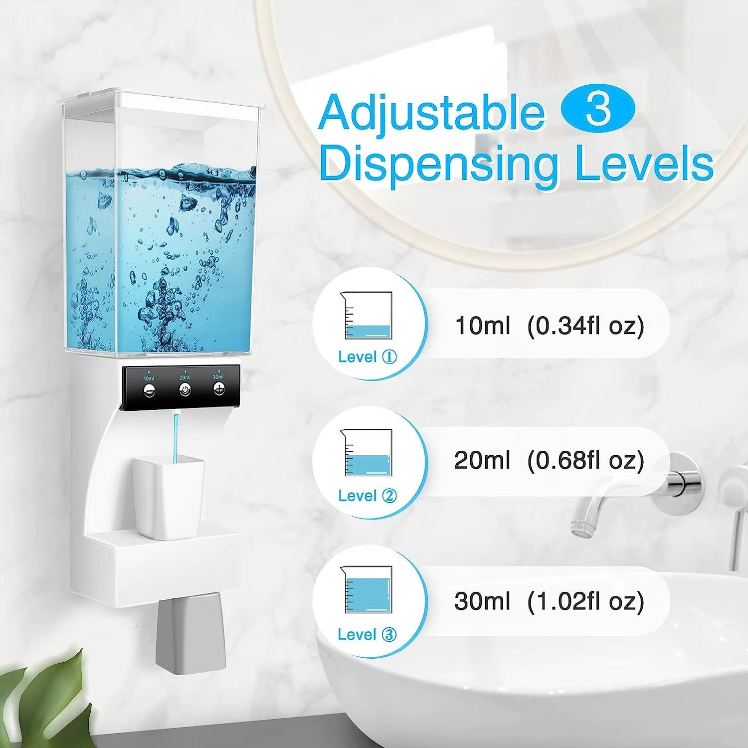1Pc Automatic Touchless Mouthwash Dispenser - Wall Mounted, Hygienic, No Splash, Dust-Proof - 700Ml Capacity with Magnetic Cups