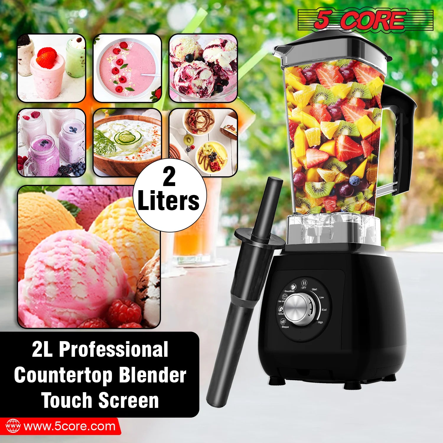 5Core Juicer Blender Machines 2000W Countertop Kitchen Smoothie Maker W 68Oz Jar